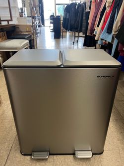 SONGMICS 2 x 8 Gallon (2 x 30 L) Double Garbage Can Soft-Close Lids Removable Buckets - Matte Silver *open box*