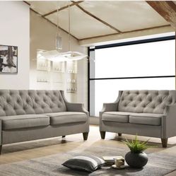 2 Pc  Gray  Tufted Sofa Set 