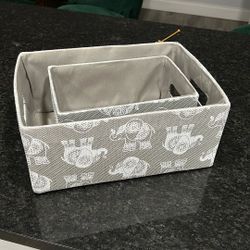 2 Gray Stackable Baskets 
