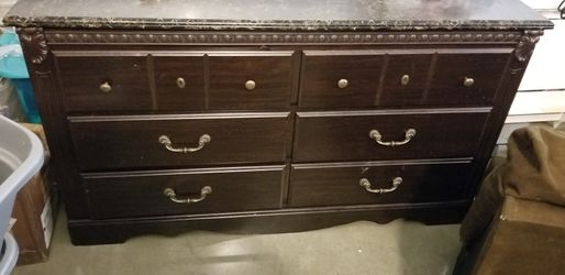 Marble top dresser w/ mirror and marble top night stand