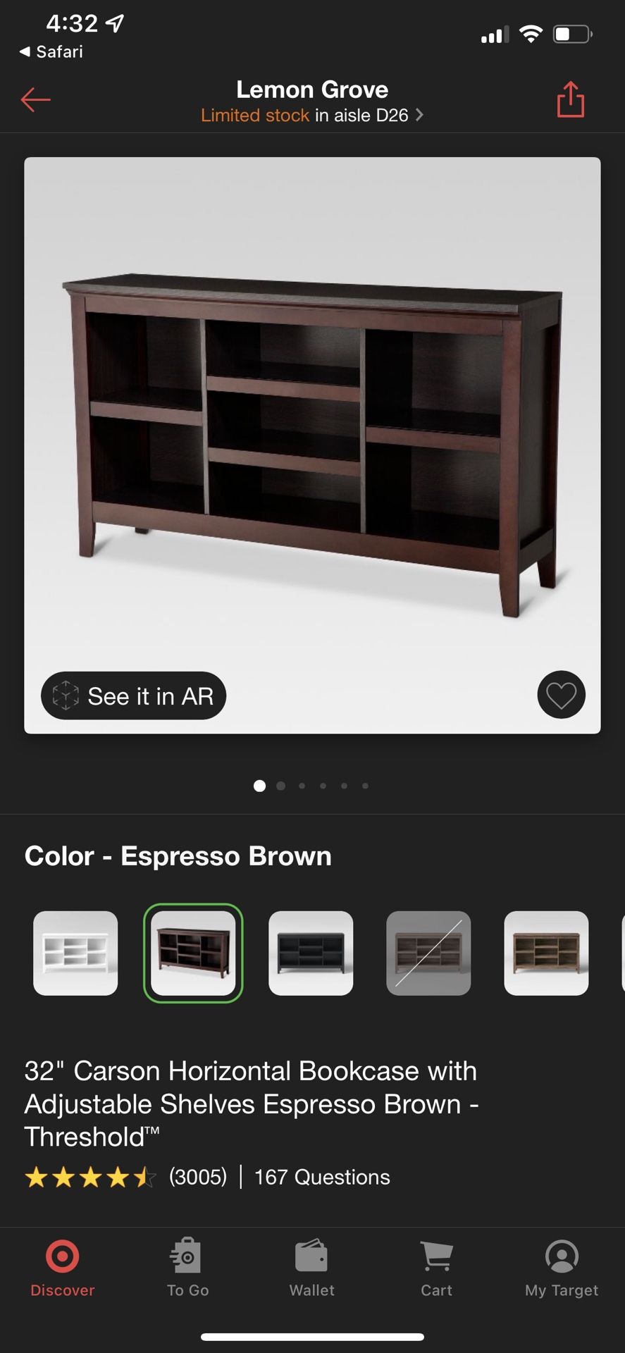 32” Carson Horizontal Bookcase - Espresso Brown