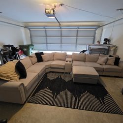 Massive 7-Seat Sectional with Ottoman, Tech Console & Rug