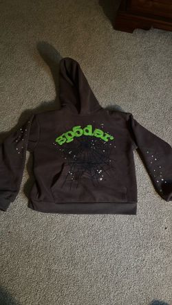 LIGHTLY WORN GREY AND GREEN SPIDER HOODIE SIZE MEDIUM
