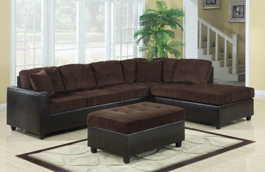 Corduroy Chocolate Brown Sectional Sofa With Ottoman New