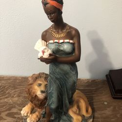 African Women/Lion Figurine 16” Tall