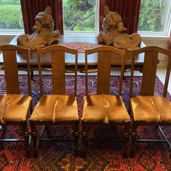 Set Of (5) Not (4) Antique Chairs With Real Chevrotain Fur