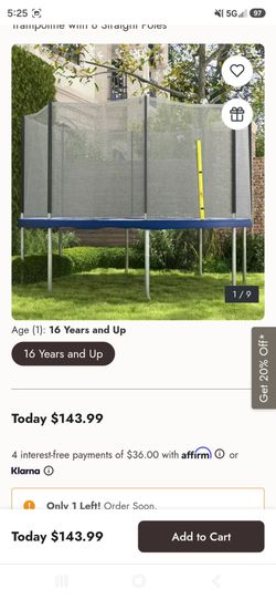 Soozier Trampoline Safety Net for 14ft Round Trampoline with 8 Straight Poles, Yellow,
