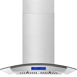 Island Range Hood 30 Inch 700 CFM Ceiling Mount Stainless Steel Kitchen Vent Hood, Touch Screen Control Kitchen Exhaust Hood, Ducted/Ductless Converti