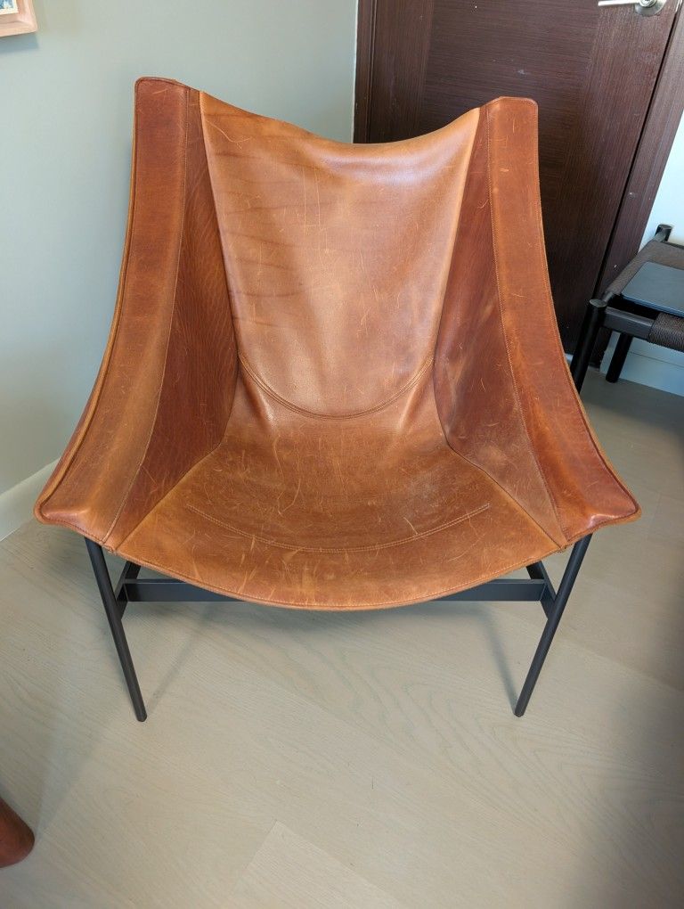 Blue Dot Leather Chair And Stool 