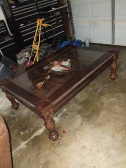 Big Wooden Coffee Table With Glass Top