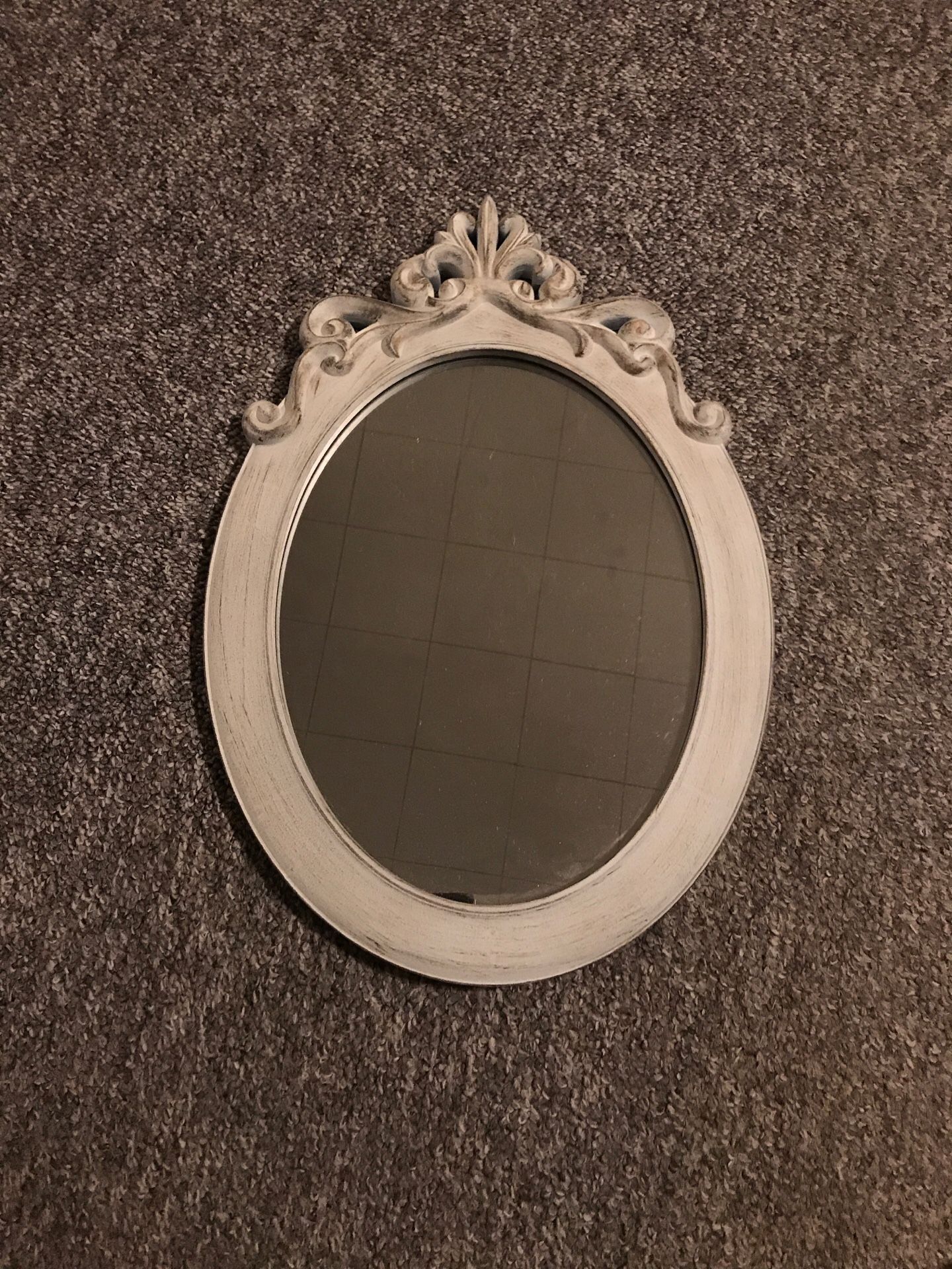 Decorative mirror, white frame, 23”by 16”