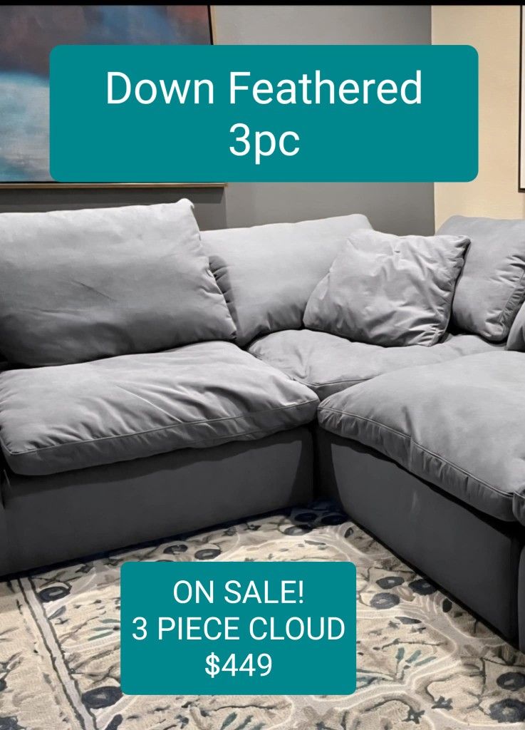Grey Cloud Couch Modular Sectional Sofa 3pc Set