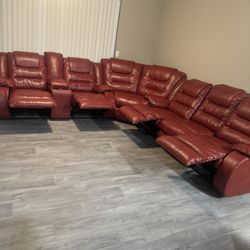 Red 3 Piece Recliner Couch