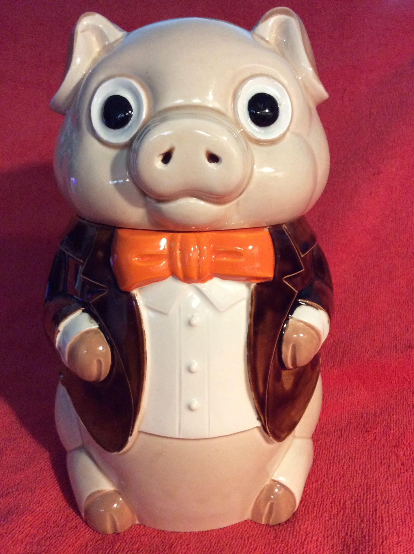 Vintage Cookie Jar Tuxedo Pig W/ Bowtie Japan