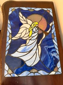 Stained Glass Angel Playing Trumpet – 20” × 14”