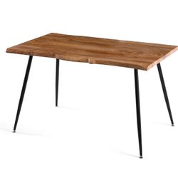 143  47 in Modern Irregular Rectangle Faux Wood Grain Kitchen Dining Table for 4 Person, Metal Frame, Breakfast Table for Dining Room