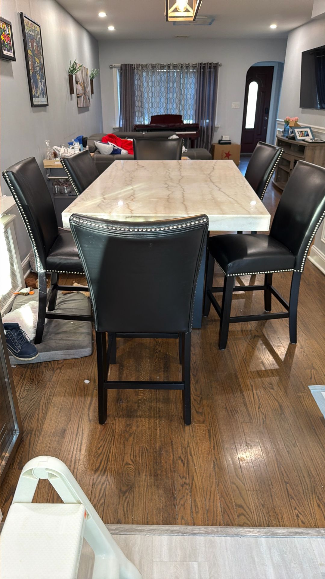Kitchen/dining Table Marble Leather Chairs Dimensions 70long 43 Wide 3 Inches Thick 