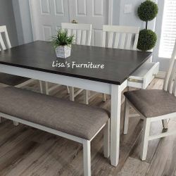 Dining Table With Four Matching Chairs And Bench 