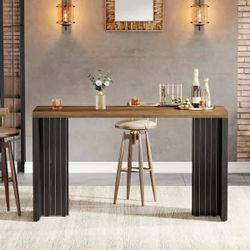 Bar Unit, 55.12-Inch Bar Table with Large Tabletop - 55.12" L x 19.69" W x 35.83" H - Black+Brown