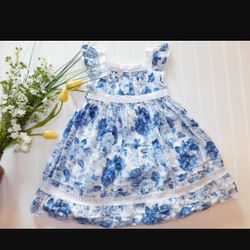 Laura Ashley Girls Dress size 3T Blue & White Toile

