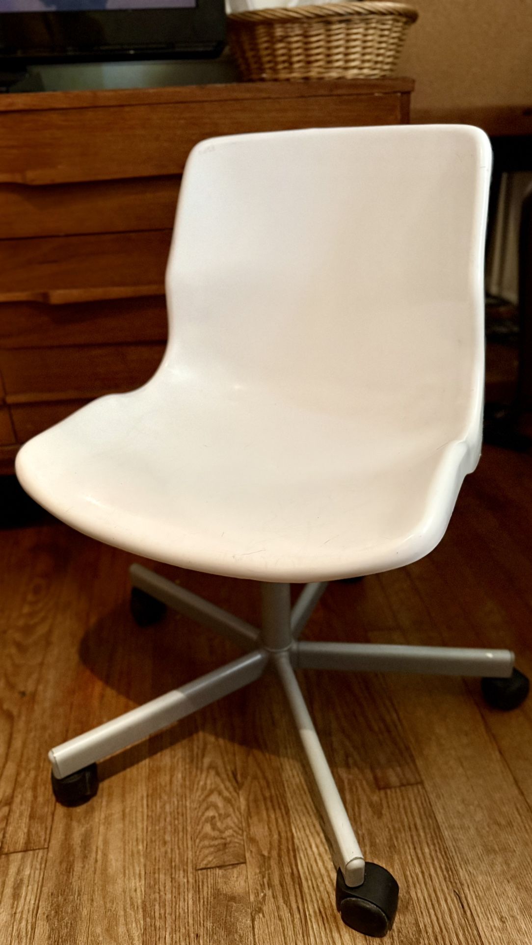 White Vanity Or Office Chair In Wheels