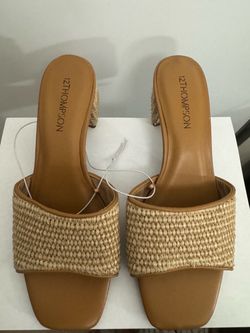 12Thompson Woven Raffia Slide Heels