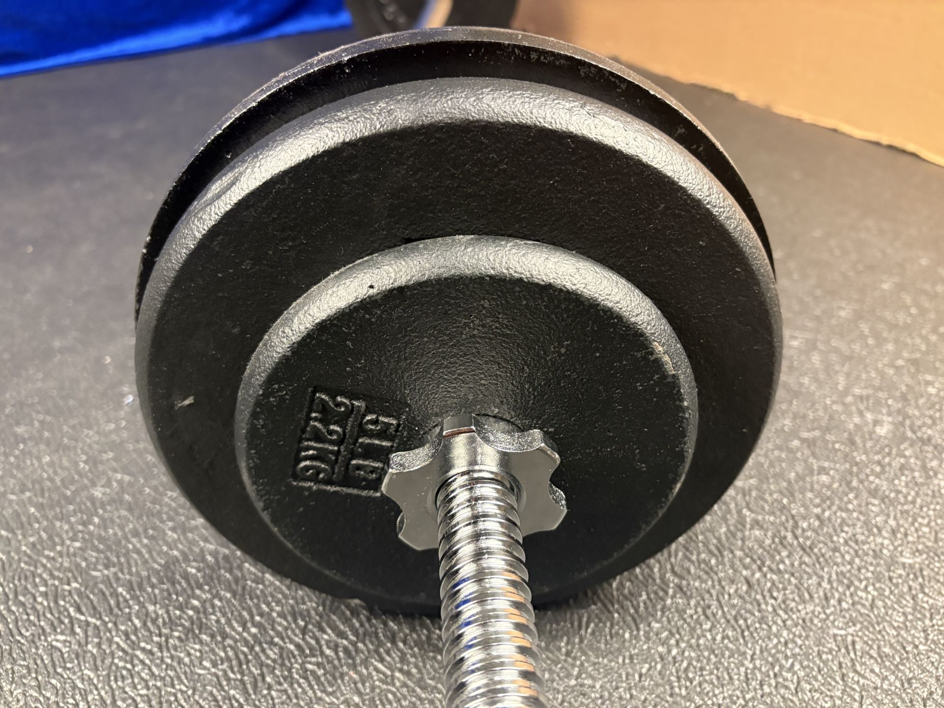 Standard Steel Curl Bar with Cast Iron Weight Plates pairs: 15#, 10 & 5 #. Total: 76 pounds
