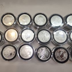 80 Piece collection of various 1 oz silver bullion coins and rounds from different mints and years