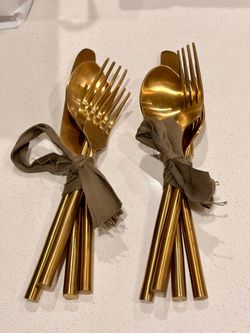 Gold Flatware Set with Straws
