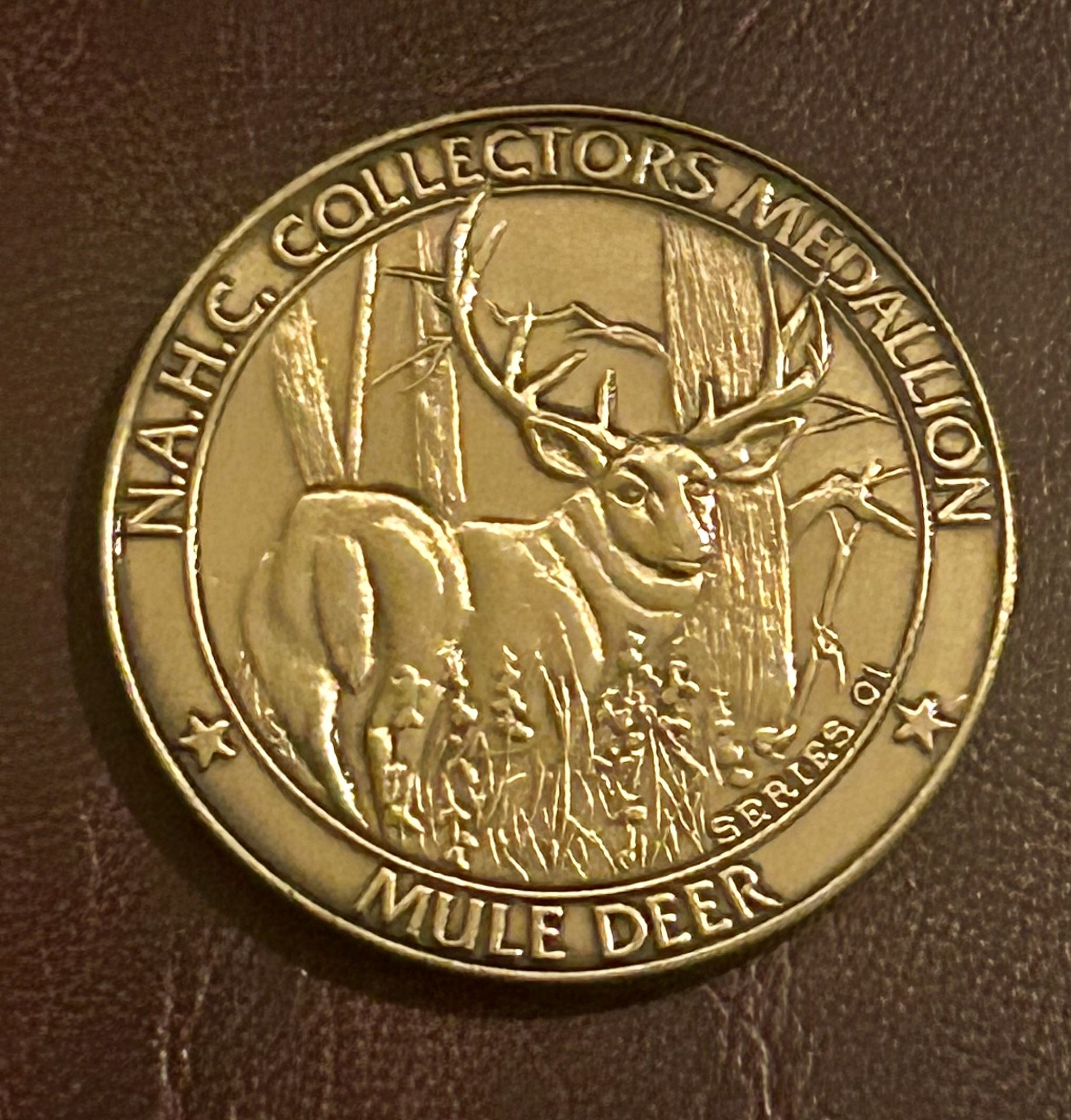 North American Hunting Club Mule Deer Brass Medallion Coin