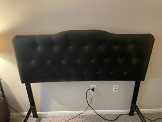 Queen Black Tufted Faux Leather Upholstered Headboard