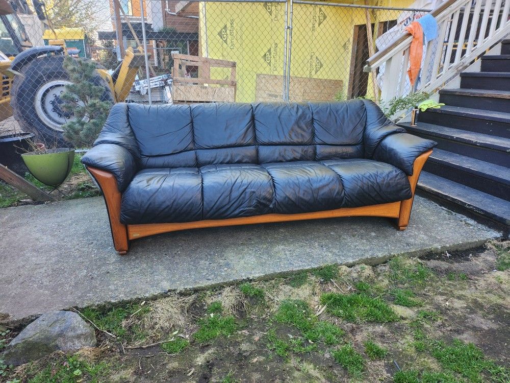 Vintage Ekornes Black Leather Sofa