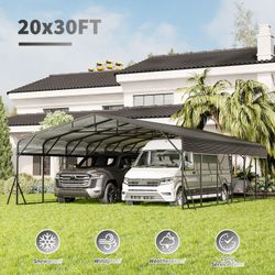 Carport Canopy 20'X30' Heavy Duty Car Port Galvanized Steel Roof, Reinforced Stable Triangle Frame for Snowy Windy Metal Carports Enhanced Base Car Te