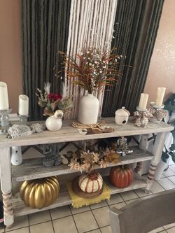 Rustic Whitewash Wood Console Table