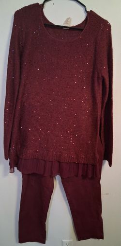 Burgundy Sequin Sweater and Pants Set