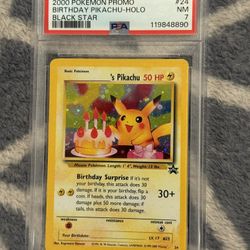 Pokemon Birthday Pikachu Holo Black Star Promo 24 PSA 7 NM