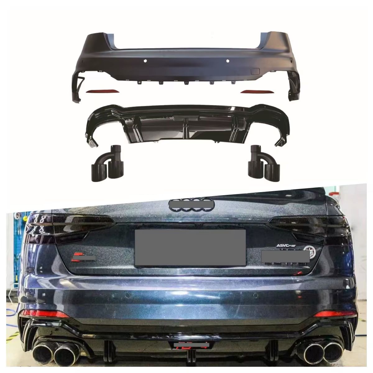 Black Rear Bumper for Audi A4 Upgrade RS4 ABT 17-20 Body Kit PP Material