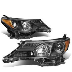 13-15 Toyota RAV4 Black Housing Headlight With Amber Corners, Luces Cascara Negra
