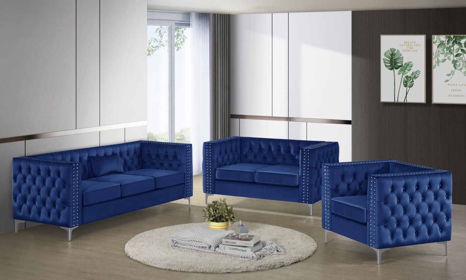 3PC Valley Royal Blue Living Room Set