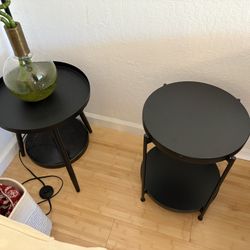 (2) Black Round End Tables 