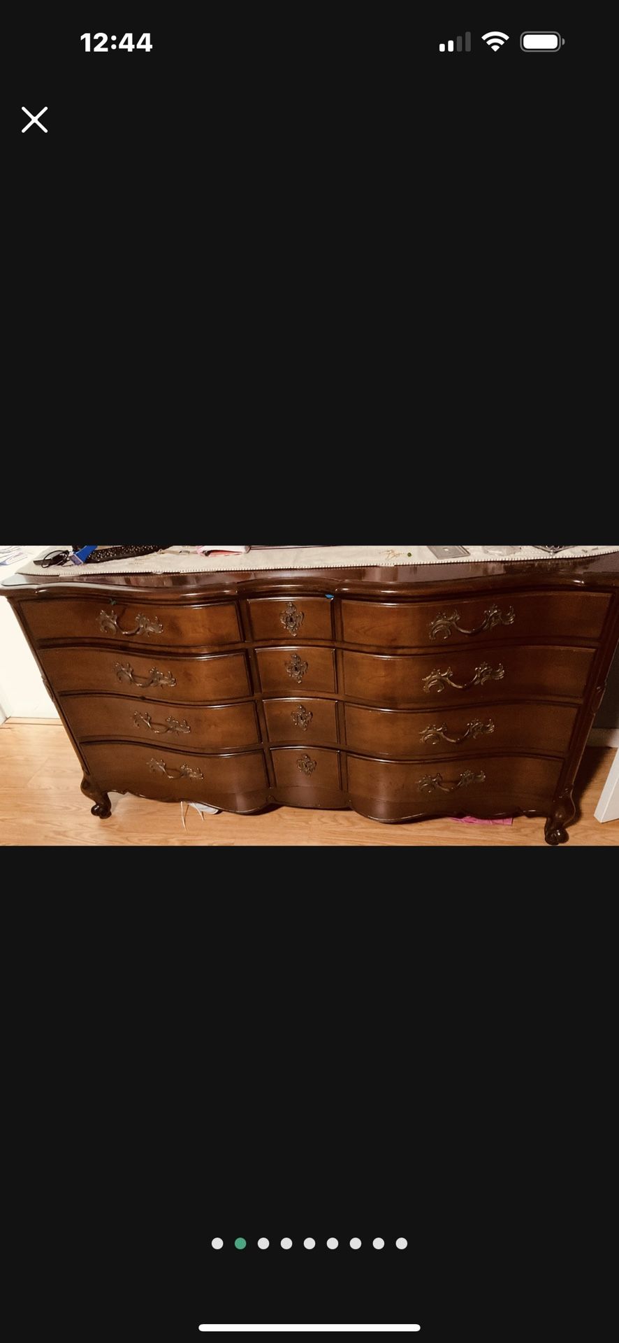 Long dresser with tall chess and two nightstands