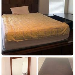 High quality Queen Bedroom set 2 with Box Spring, mattress. Matching 6 drawers dresser, mirror., 2 side table.  