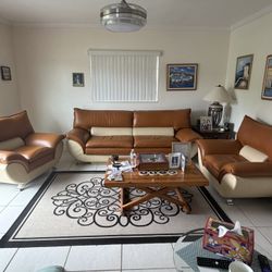 Italian Leather Sofa And 2 Chairs