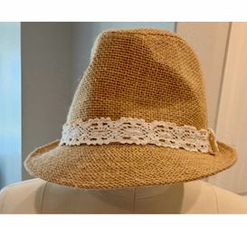 Charlotte Russe Burlap Crochet Boho Fedora Hat