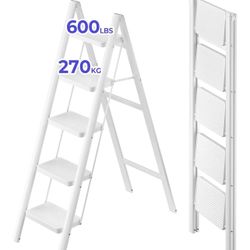 5 Step Ladder,Lightweight Folding Step Stool with Anti-Slip Pedal,600 lbs Portable Sturdy Steel Ladder