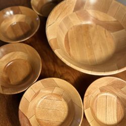 HandCarved Wood Bowls  1 Large & 5 Salad Bowls