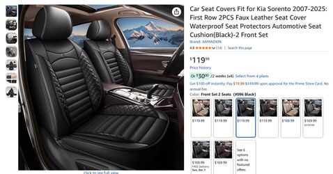 2 Front Car Seat Covers Fit for Kia Sorento 2007-2026 Black