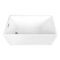 Acrylic Flatbottom Soaking Freestanding Bathtub in Glossy White/Brushed Nickel with Drain