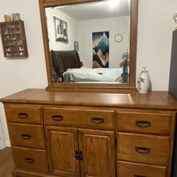 Large Solid Oak Dresser And Mirror