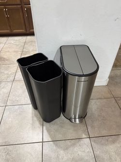 SONGMICS 13-Gallon Dual Kitchen Trash Can, Stainless Steel Garbage Can, 5.3 and 8 Gallon Compartments, Wing Lids, Soft Close, Inner Buckets, PARRI Col